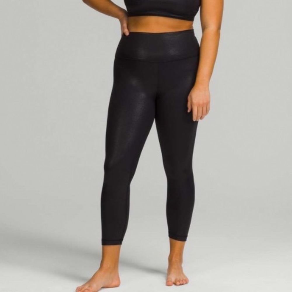 Lululemon Wunder Under High-Rise Tight 25 Black Foil Leggings LW5EB4S Size 12